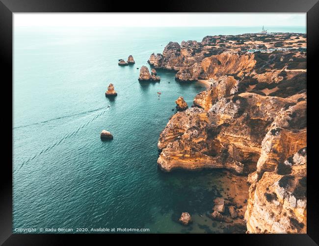 Blue Ocean Landscape, Aerial View, Lagos Portugal Framed Print by Radu Bercan