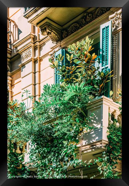 Barcelona City, Green Vegetation Balcony Framed Print by Radu Bercan