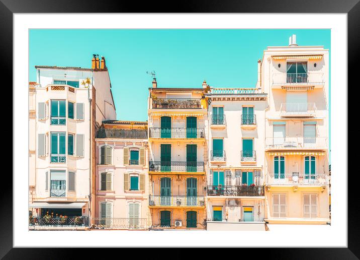 Cannes City Architecture, French Riviera Pastel Framed Mounted Print by Radu Bercan