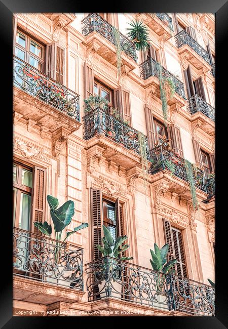 Vintage Facade Building, Barcelona City Urban View Framed Print by Radu Bercan