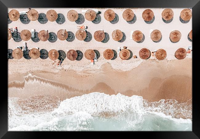People On Beach, Aerial Photography, Blue Sea Wave Framed Print by Radu Bercan