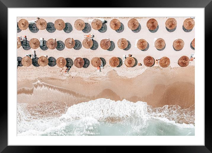 People On Beach, Aerial Photography, Blue Sea Wave Framed Mounted Print by Radu Bercan