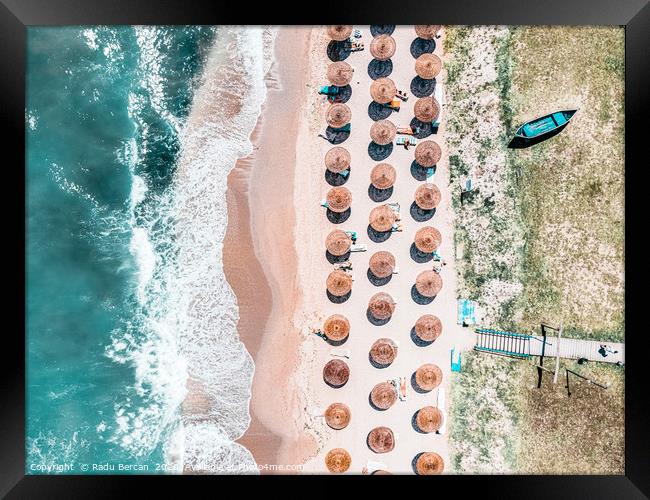 People On Beach, Drone Photography, Aerial Sea Framed Print by Radu Bercan