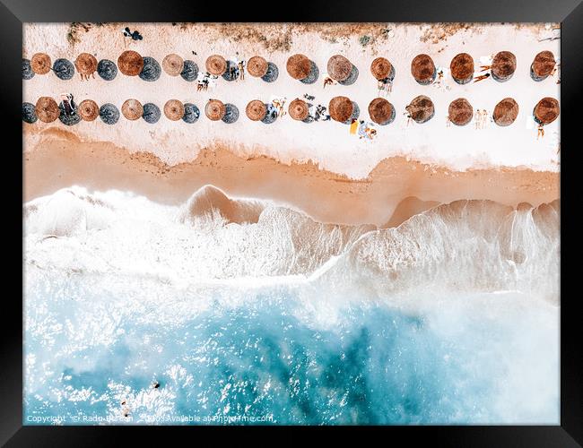 Ocean Waves, People Beach Aerial Print, Aerial Sea Framed Print by Radu Bercan