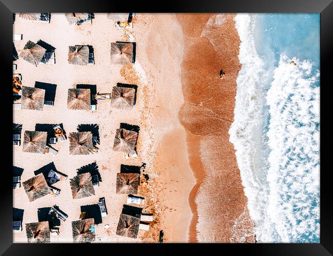 People On Beach, Aerial Ocean Beach View, Aerial Sea Coastal, Ocean Art Print, Framed Art Print Framed Print by Radu Bercan