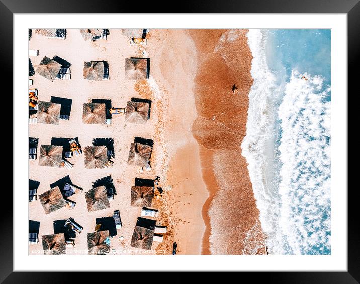 People On Beach, Aerial Ocean Beach View, Aerial Sea Coastal, Ocean Art Print, Framed Art Print Framed Mounted Print by Radu Bercan