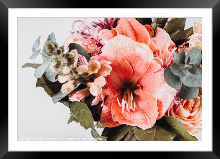 Floral Art Print, Minimalist Abstract Coral Flowers Print Framed Mounted Print by Radu Bercan