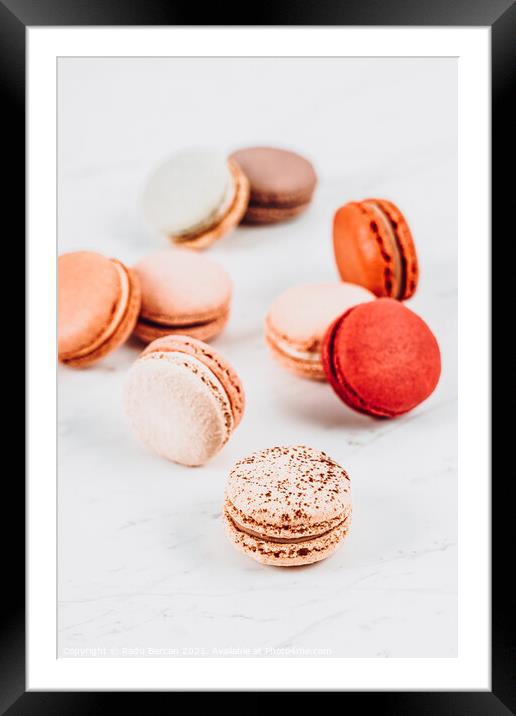 Fruit Macaron Print, Macarons Sweets On Marble, Minimal Cookie Framed Mounted Print by Radu Bercan