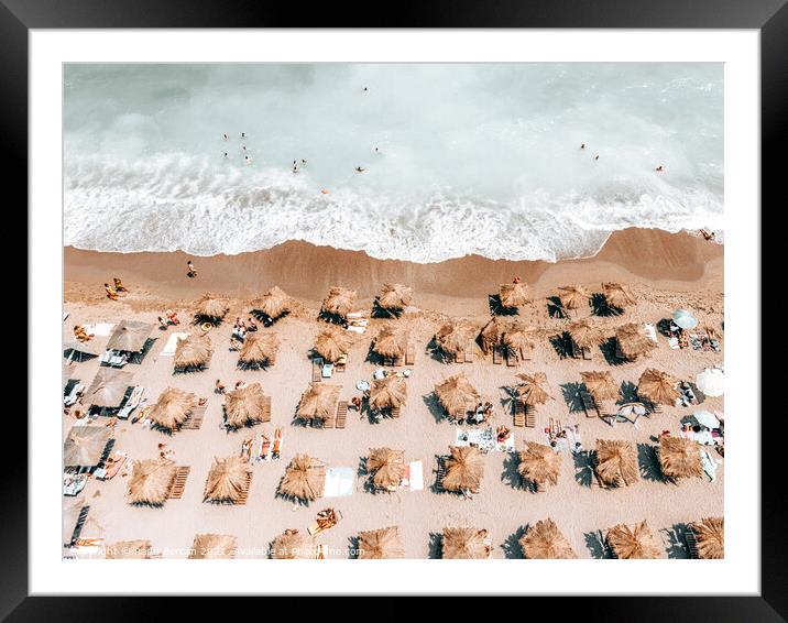 Aerial Beach Print Art, Beach Print, Ocean Waves, Teal Sea Framed Mounted Print by Radu Bercan
