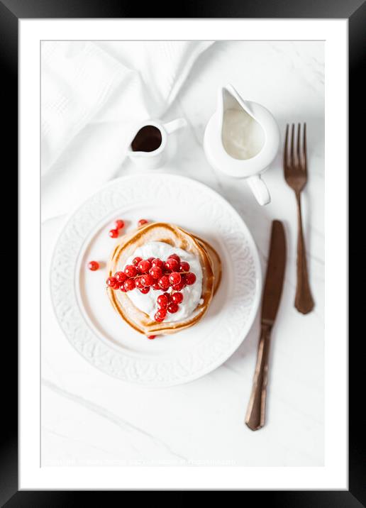 American Pancakes, Red Cranberries Fruits Framed Mounted Print by Radu Bercan
