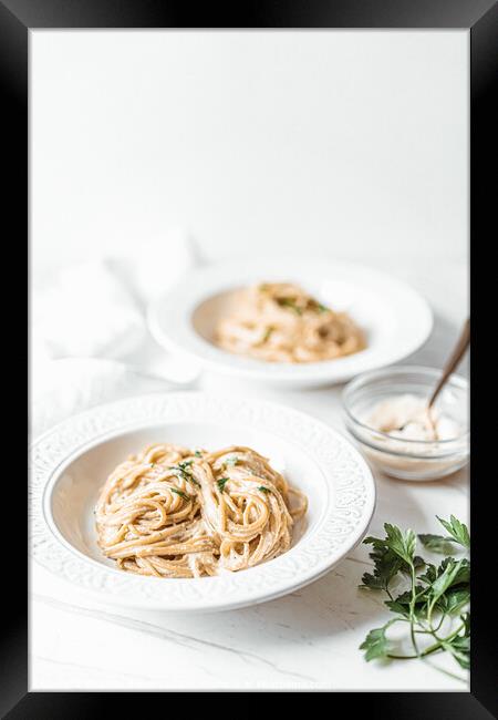 Cheesy Carbonara Spaghetti Italian Pasta Framed Print by Radu Bercan