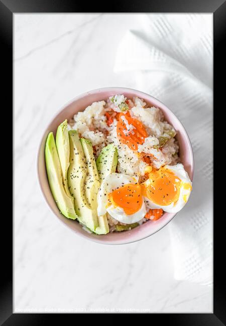 Veggie Rice, Mixed Vegetables, Avocado and Boiled Egg Framed Print by Radu Bercan