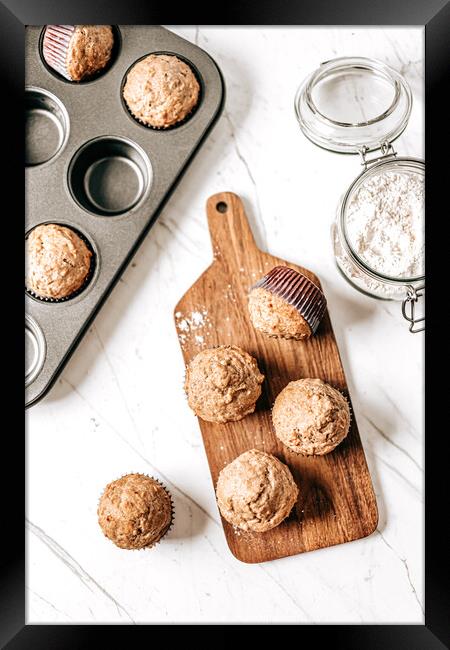 Cupcakes Print, Flat-Lay Sweet Baked Muffins Framed Print by Radu Bercan