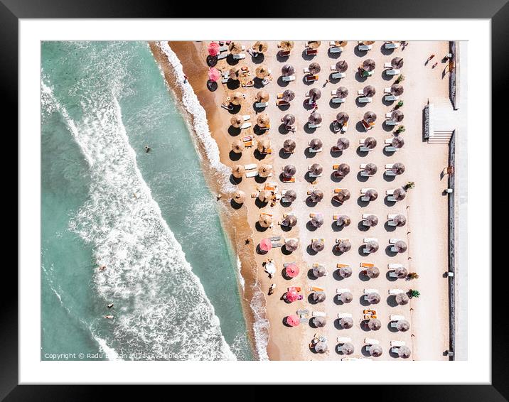 Ocean Print, Beach Umbrellas Print Framed Mounted Print by Radu Bercan