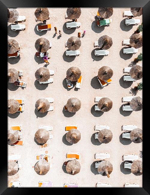 Beach Print, Aerial Beach Umbrellas, Bondi Beach Framed Print by Radu Bercan