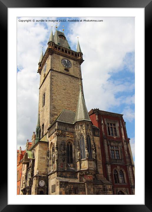 Ancient town hall and astronomical clock in Prague Framed Mounted Print by aurélie le moigne