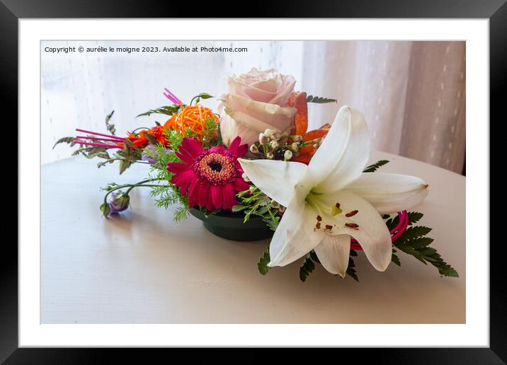 Flowers arrangement in a plastic bowl Framed Mounted Print by aurélie le moigne