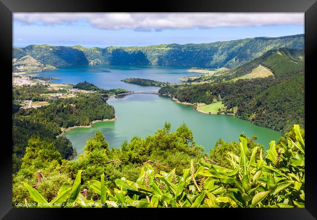 Lake of Sete Cidades from Vista do Rei viewpoint in Sao Miguel,  Framed Print by Pere Sanz