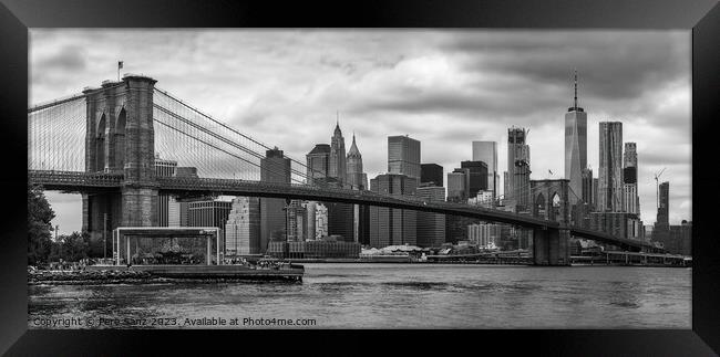 Manhattan Skyline from Brooklyn Bridge Framed Print by Pere Sanz