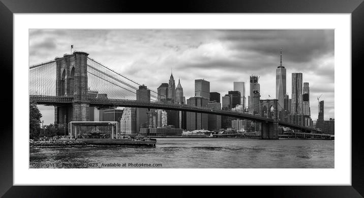 Manhattan Skyline from Brooklyn Bridge Framed Mounted Print by Pere Sanz