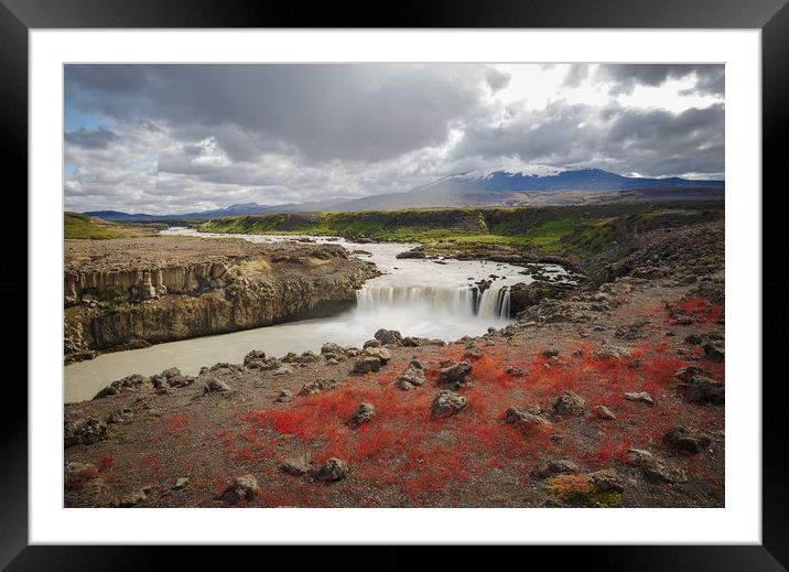 Thjofafoss Waterfall with Hekla Volcano on Top, a  Framed Mounted Print by Pere Sanz