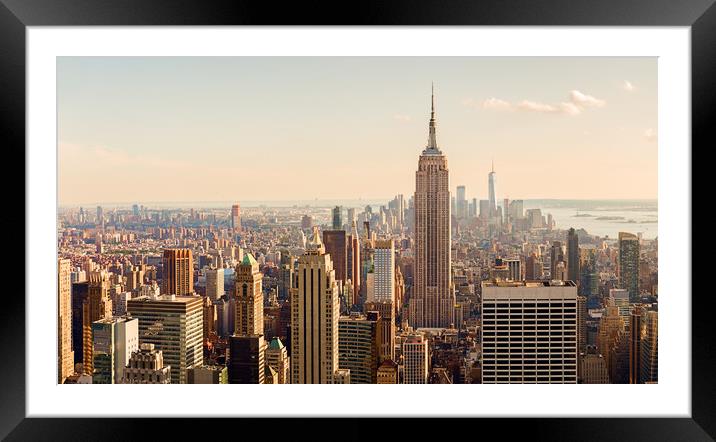 Sunset over Manhattan's Iconic Skyline Framed Mounted Print by Pere Sanz