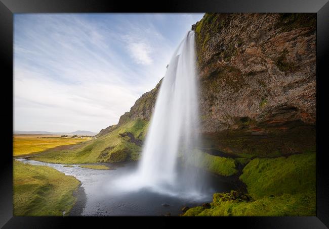  Seljalandsfoss Waterfall on a Sunny Day in Icelan Framed Print by Pere Sanz