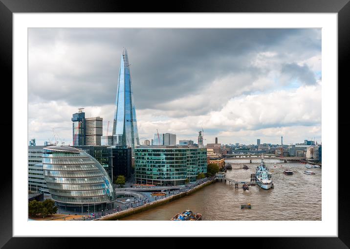 London Skyline with City Hall, Shard and River Tha Framed Mounted Print by Pere Sanz