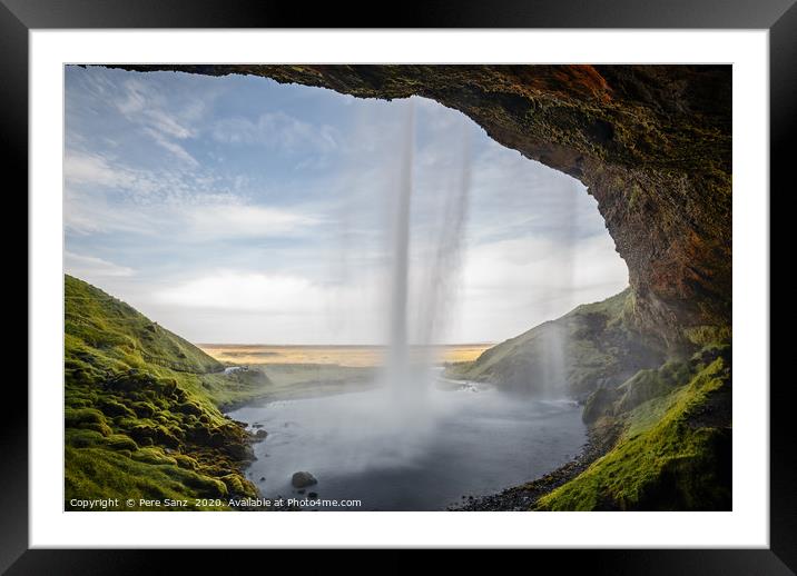  Seljalandsfoss Waterfall view from behind in Icel Framed Mounted Print by Pere Sanz