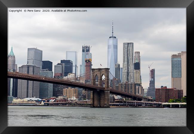 Lower Manhattan Skyline and Brooklyn Bridge Panora Framed Print by Pere Sanz