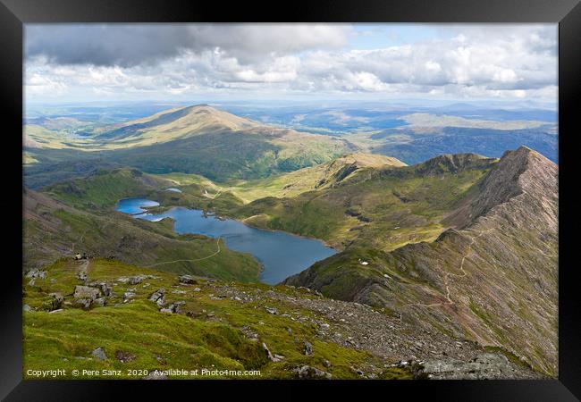 Mountain view from the Snowdon summit, Snowdonia Framed Print by Pere Sanz