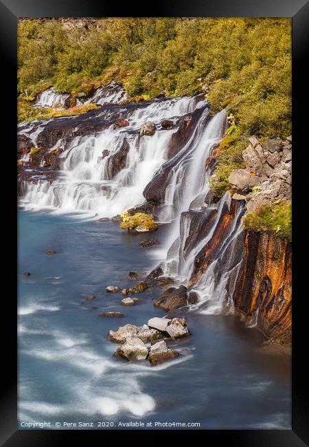 View of Colorful Hraunfossar Waterfall, Iceland Framed Print by Pere Sanz