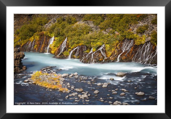 View of Colorful Hraunfossar Waterfall, Iceland Framed Mounted Print by Pere Sanz