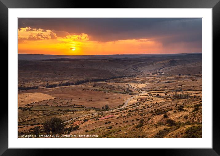 Sunset over a Valley in Villarroya, Teruel Framed Mounted Print by Pere Sanz
