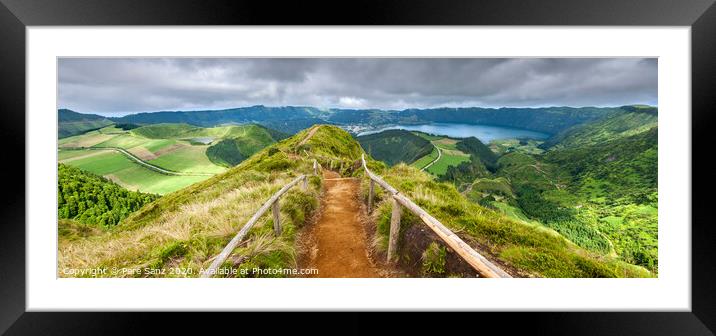 Walking path leading to a view on the lakes of Sete Cidades and Santiago in Sao Miguel, Azores Framed Mounted Print by Pere Sanz
