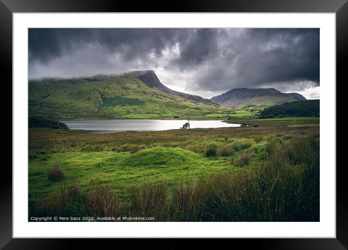 Dramatic Cloudy landscape in Snowdonia, Wales Framed Mounted Print by Pere Sanz