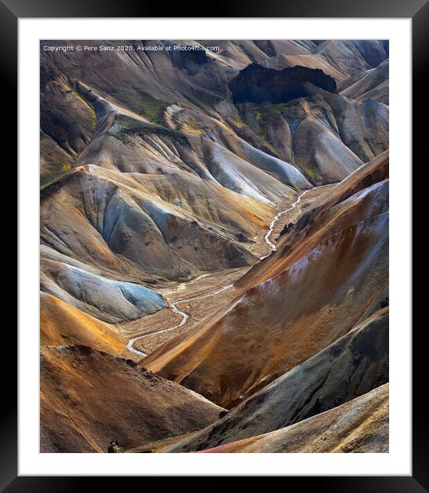 River along a Valley in Landmannalaugar among colorful mountains, Iceland Framed Mounted Print by Pere Sanz