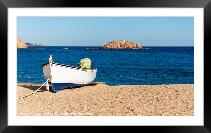 Fishermen's boat on a beach, Tossa de Mar, Costa Brava, Catalonia Framed Mounted Print by Pere Sanz