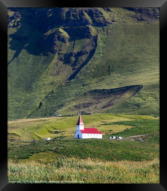 Church on a hill in Vik, southern Iceland Framed Print by Pere Sanz