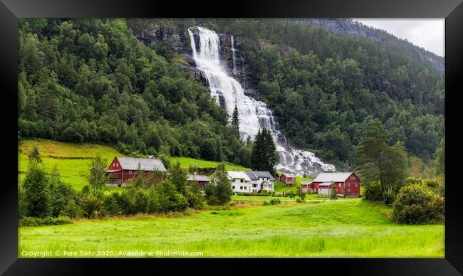 Tvindefossen waterfall in Voss, Norway Framed Print by Pere Sanz
