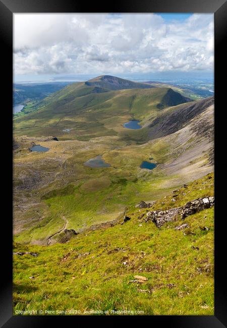 Mountain view from the Snowdon summit, Snowdonia, Wales Framed Print by Pere Sanz