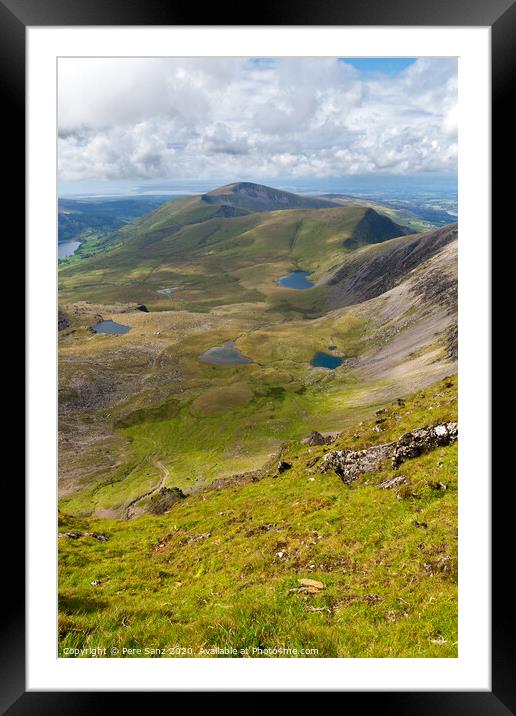 Mountain view from the Snowdon summit, Snowdonia, Wales Framed Mounted Print by Pere Sanz