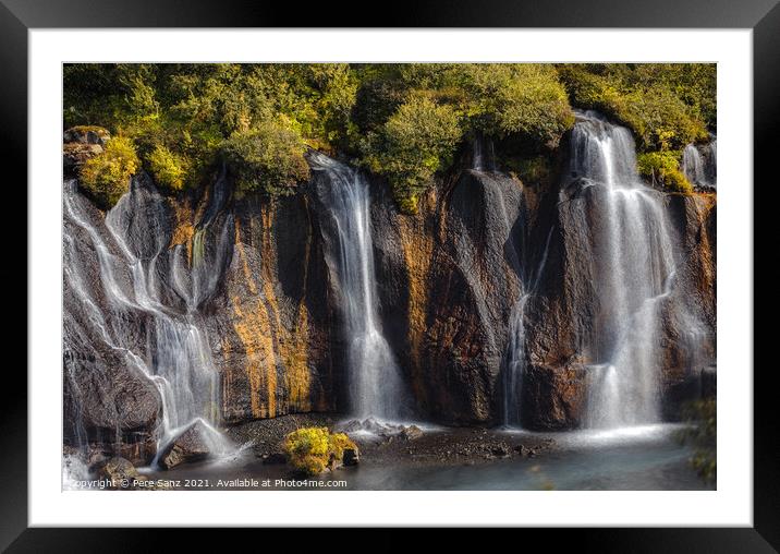 View of Colorful Hraunfossar Waterfall, Iceland Framed Mounted Print by Pere Sanz