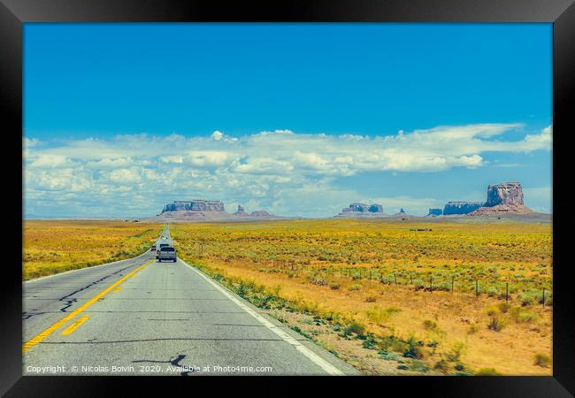 Classic american southwest road Framed Print by Nicolas Boivin