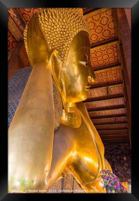 Reclining big Buddha gold statue Framed Print by Nicolas Boivin