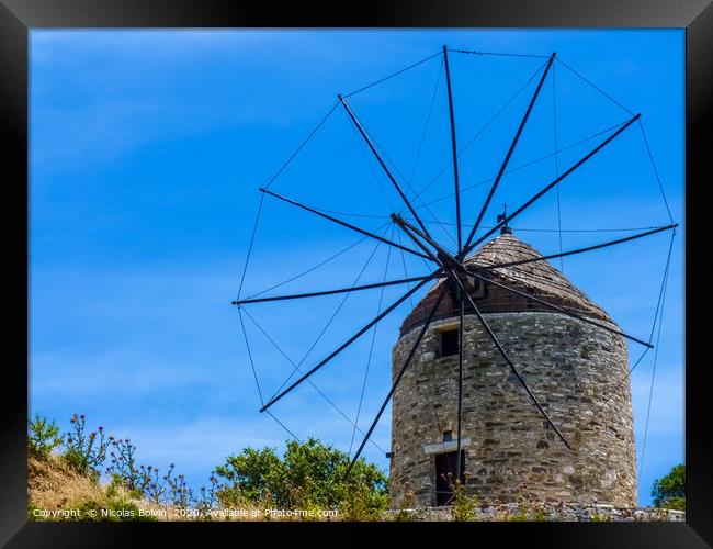 Old Traditional Windmills in Naxos island Framed Print by Nicolas Boivin