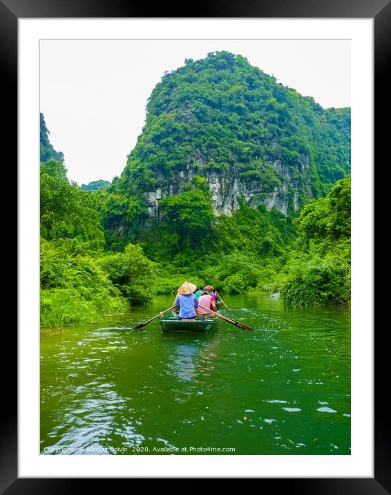 Quiet Ride On Peaceful Tam Coc River Framed Mounted Print by Nicolas Boivin