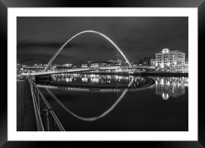 Newcastle Millennium bridge Black and White Framed Mounted Print by Kevin Winter