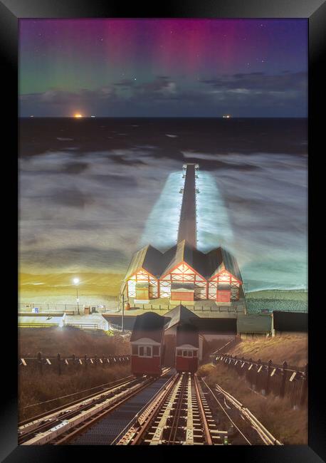 Northern lights over Saltburn by the Sea Framed Print by Kevin Winter