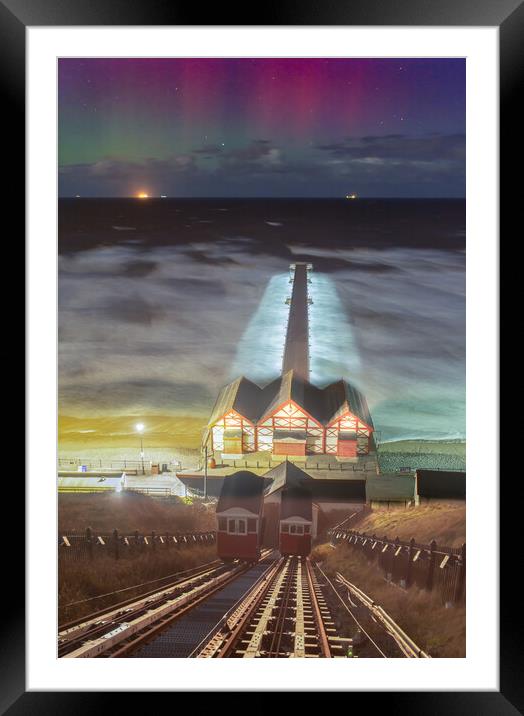 Northern lights over Saltburn by the Sea Framed Mounted Print by Kevin Winter